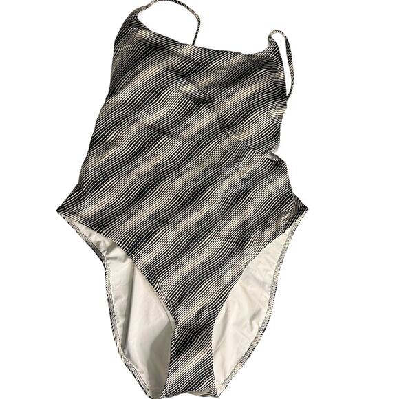 Everlane The String One Piece Swimsuit Black White Stripe Size Large NWT - Picture 2 of 12